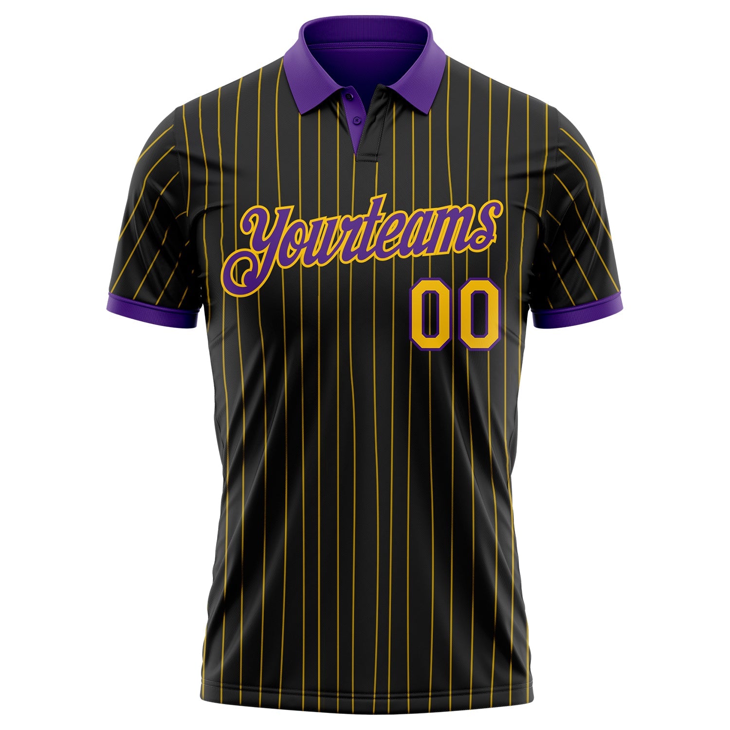 Custom Black Yellow Pinstripe-Purple Performance Polo Shirt view 2