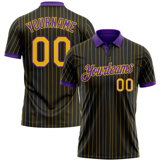 Custom Black Yellow Pinstripe-Purple Performance Polo Shirt - Main View