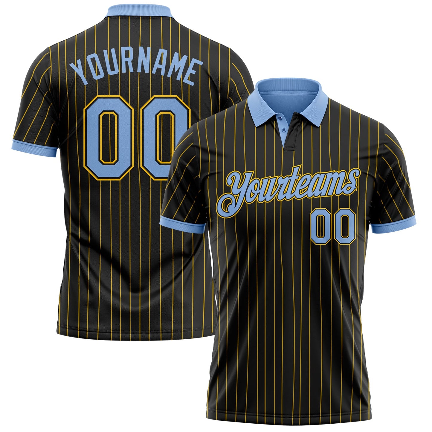 Custom Black Yellow Pinstripe-Light Blue Performance Polo Shirt - Main View