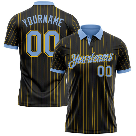 Custom Black Yellow Pinstripe-Light Blue Performance Polo Shirt - Main View