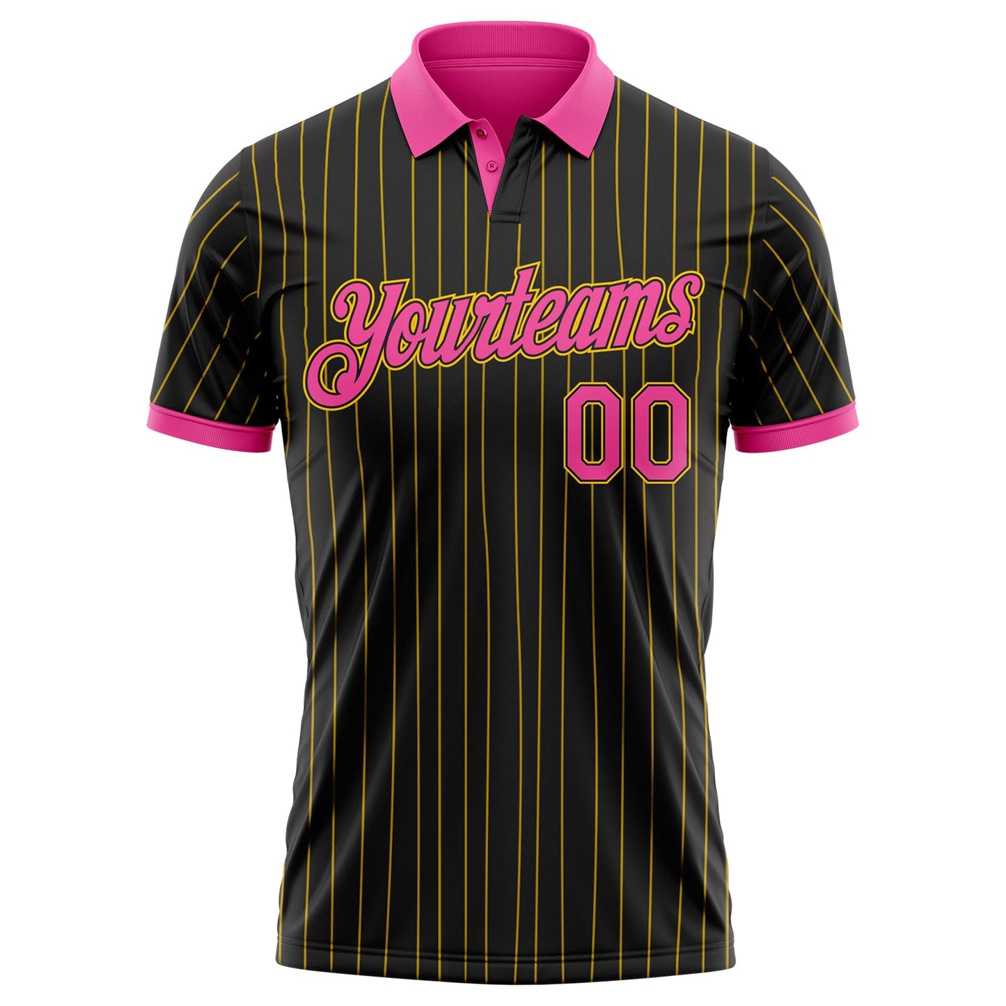 Custom Black Yellow Pinstripe-Pink Performance Polo Shirt view 2