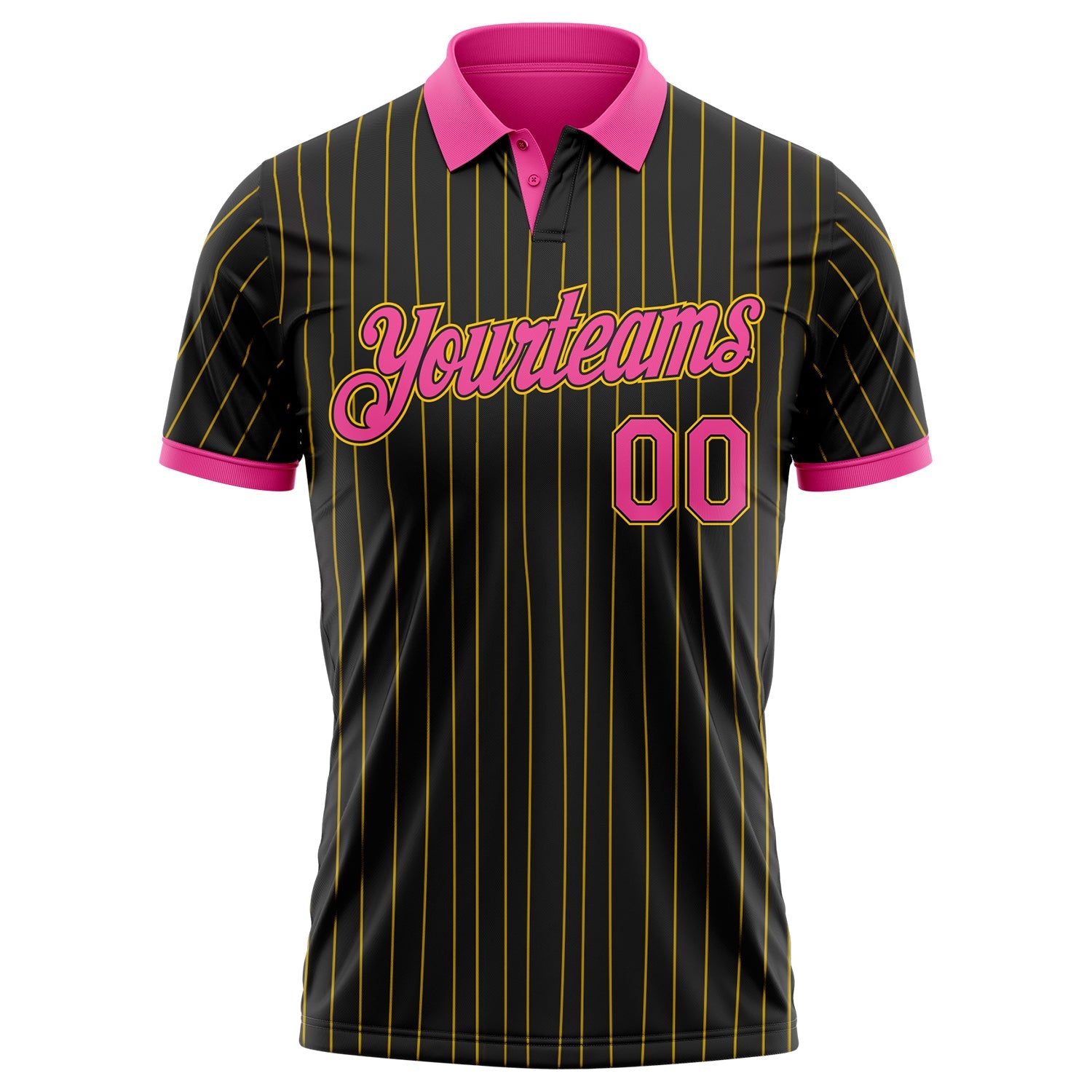 Custom Black Yellow Pinstripe-Pink Performance Polo Shirt view 2
