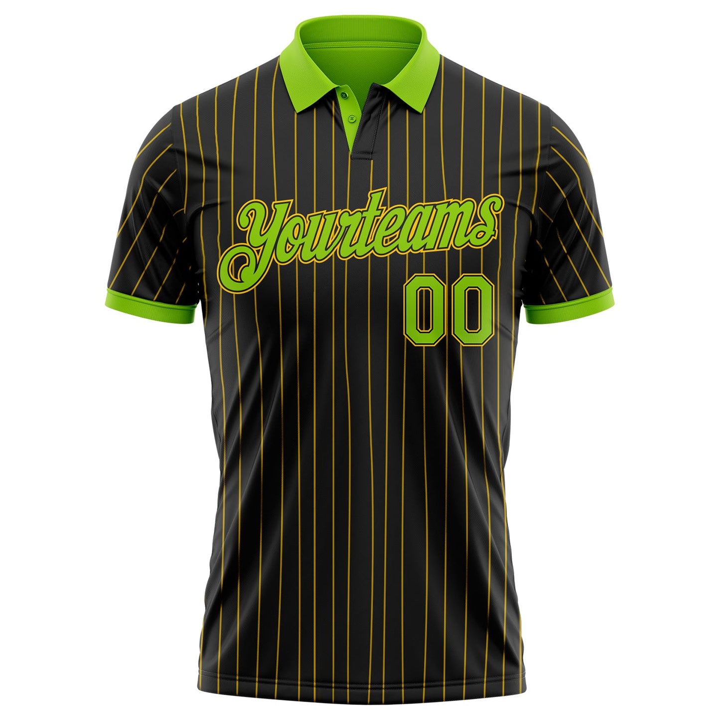 Custom Black Yellow Pinstripe-Neon Green Performance Polo Shirt view 2