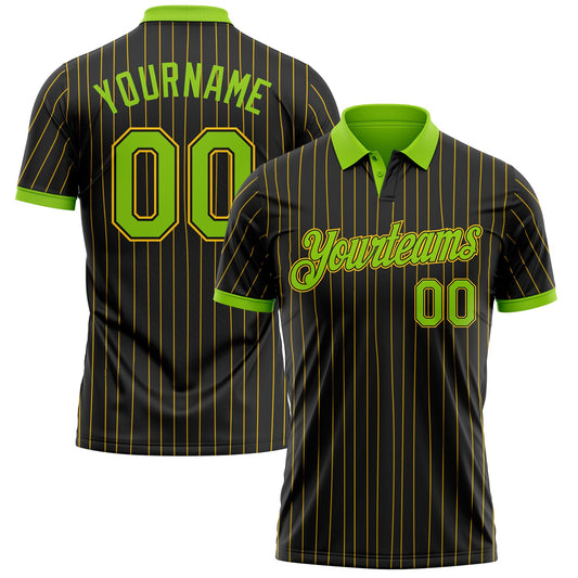 Custom Black Yellow Pinstripe-Neon Green Performance Polo Shirt - Main View