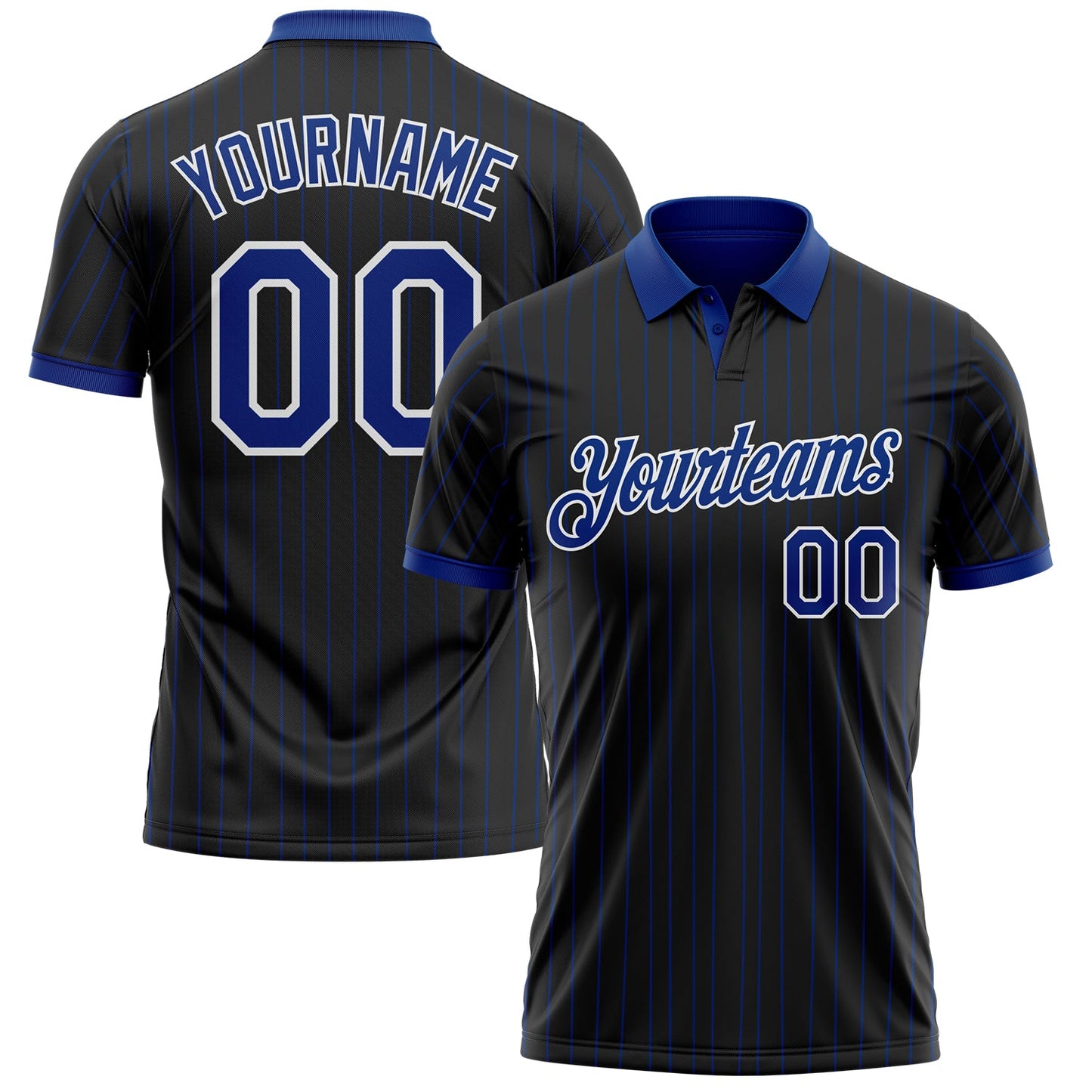 Custom Black Royal Pinstripe-White Performance Polo Shirt - Main View