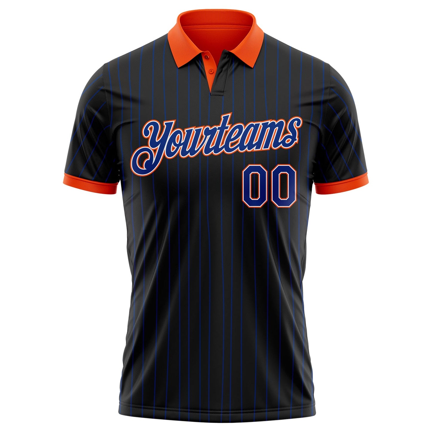 Custom Black Royal Pinstripe White-Orange Performance Polo Shirt view 2