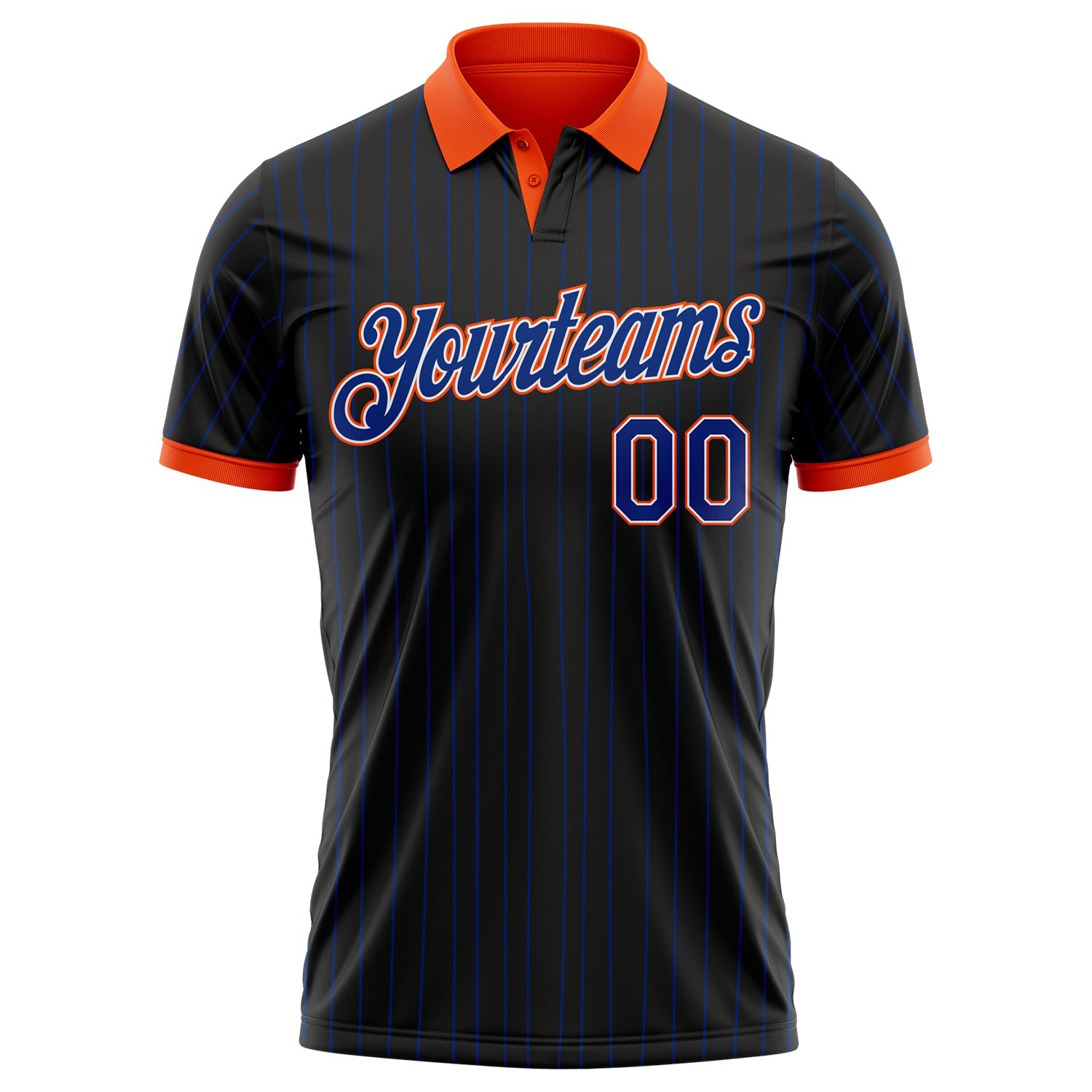 Custom Black Royal Pinstripe White-Orange Performance Polo Shirt view 2