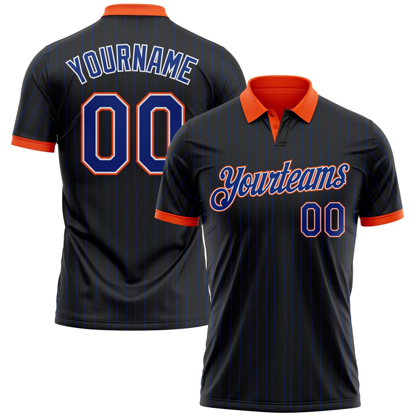 Custom Black Royal Pinstripe White-Orange Performance Polo Shirt - Main View