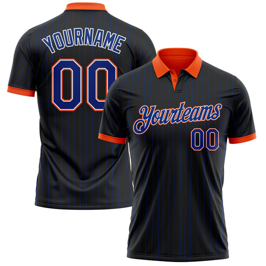 Custom Black Royal Pinstripe White-Orange Performance Polo Shirt - Main View