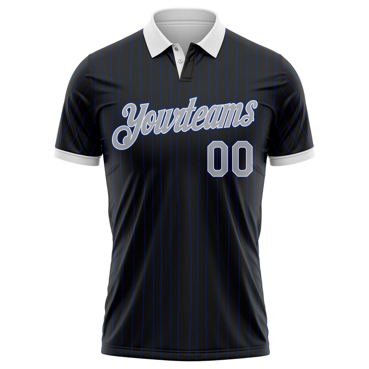 Custom Black Royal Pinstripe Gray-White Performance Polo Shirt view 2
