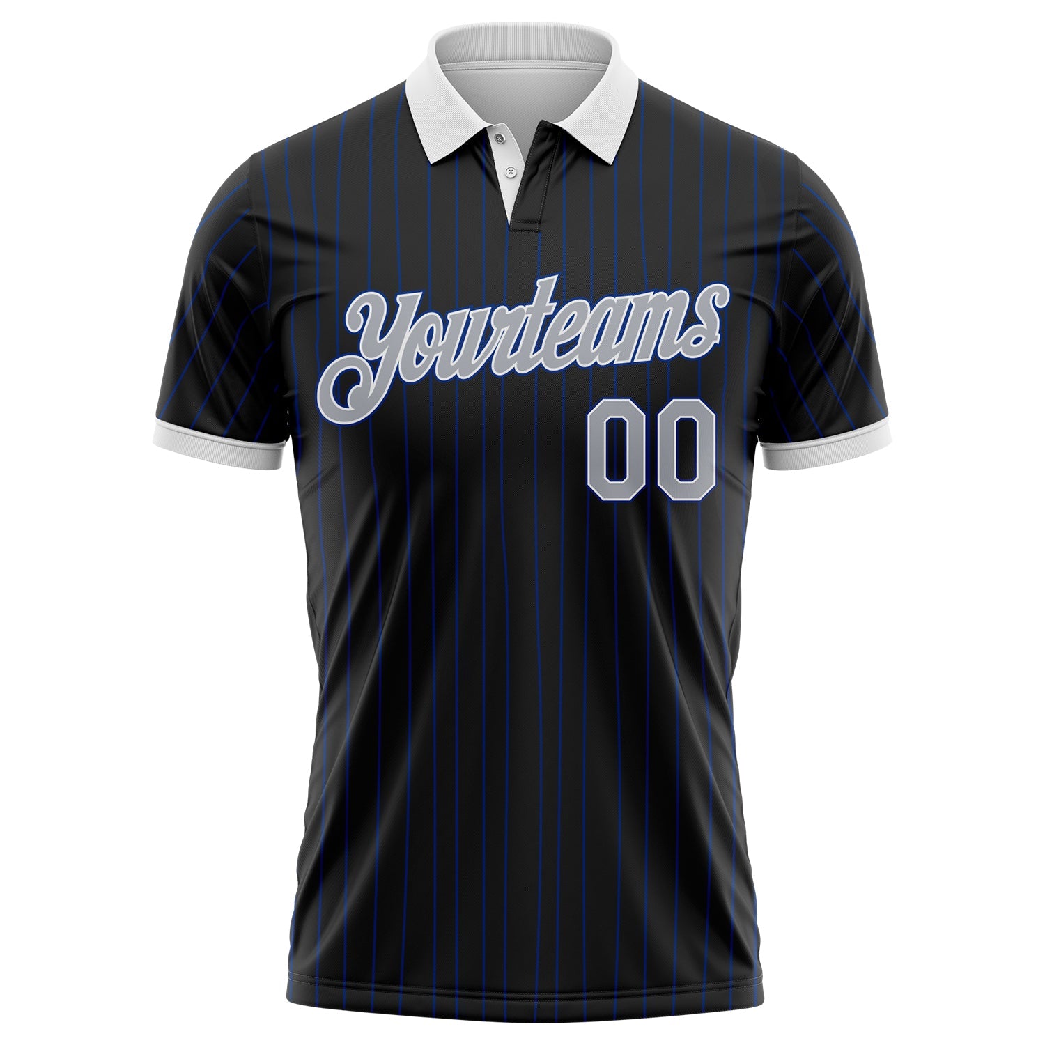 Custom Black Royal Pinstripe Gray-White Performance Polo Shirt view 2