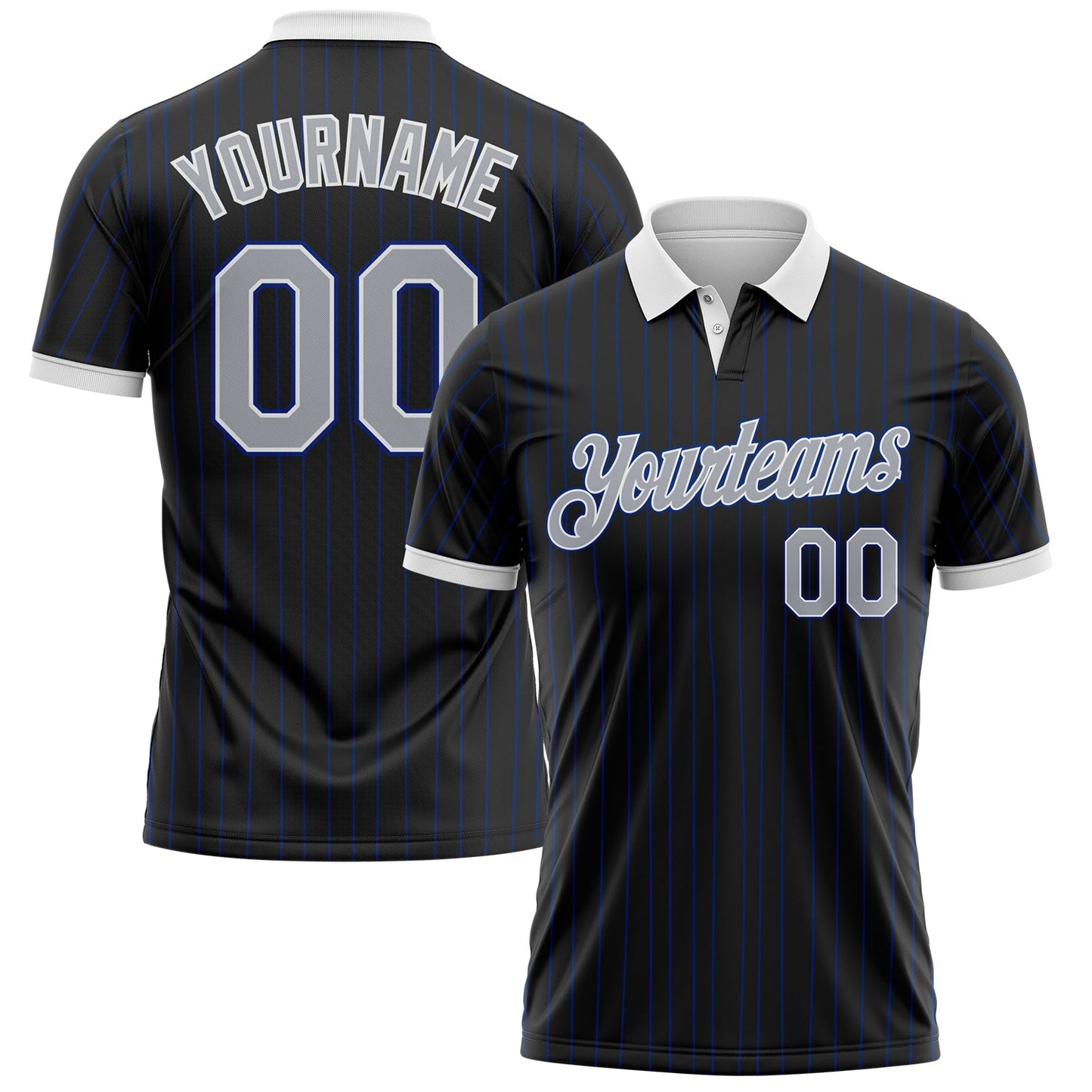 Custom Black Royal Pinstripe Gray-White Performance Polo Shirt - Main View