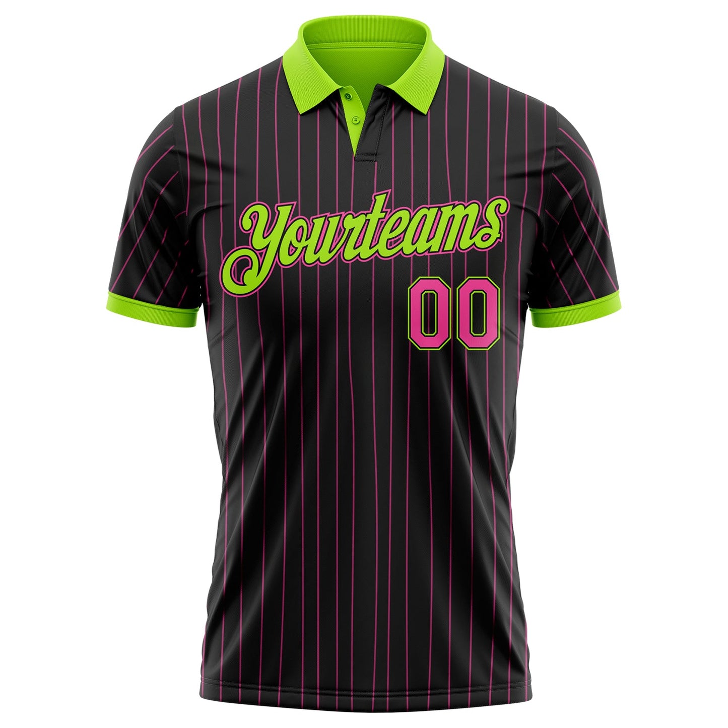 Custom Black Pink Pinstripe-Neon Green Performance Polo Shirt view 2