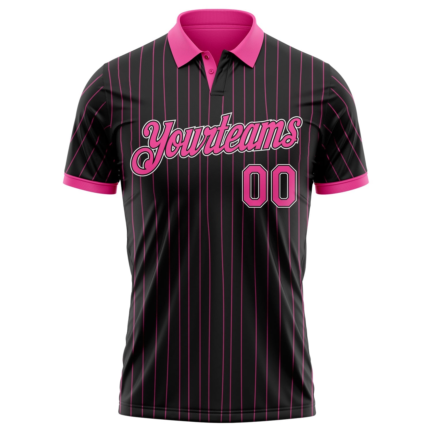 Custom Black Pink Pinstripe-White Performance Polo Shirt view 2