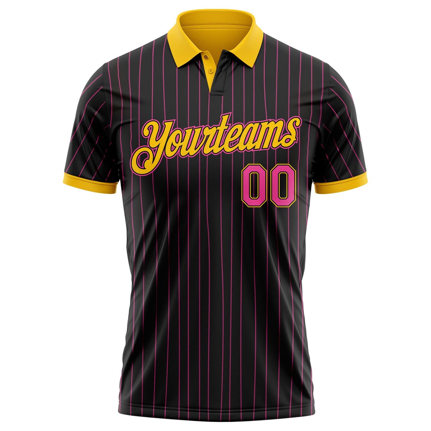 Custom Black Pink Pinstripe-Yellow Performance Polo Shirt view 2