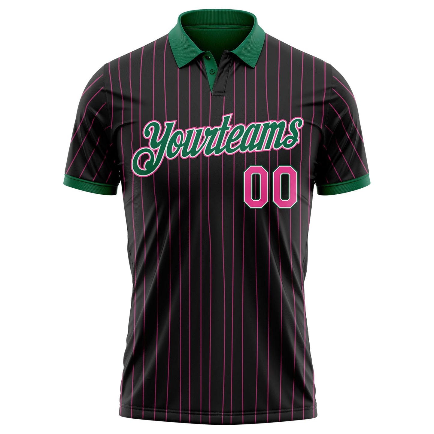Custom Black Pink Pinstripe White-Kelly Green Performance Polo Shirt view 2