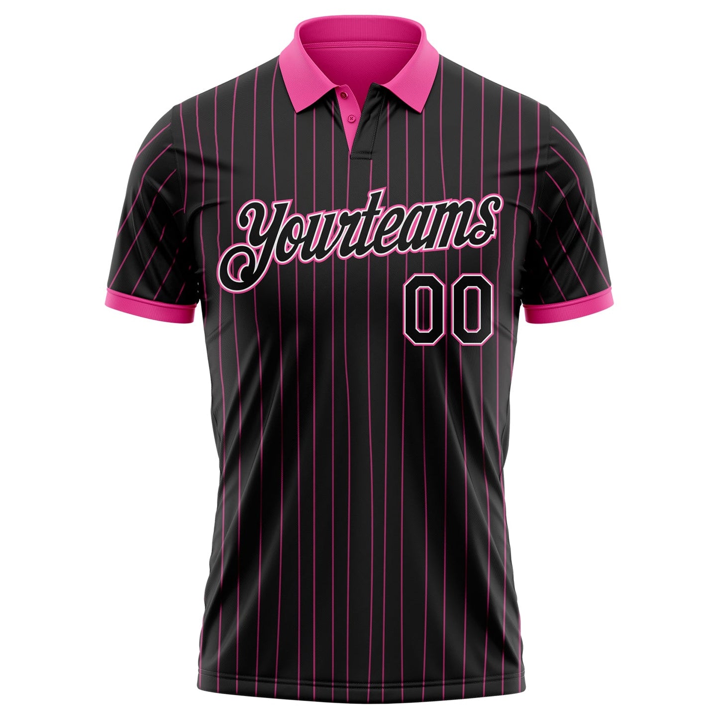 Custom Black Pink Pinstripe-White Performance Polo Shirt view 2