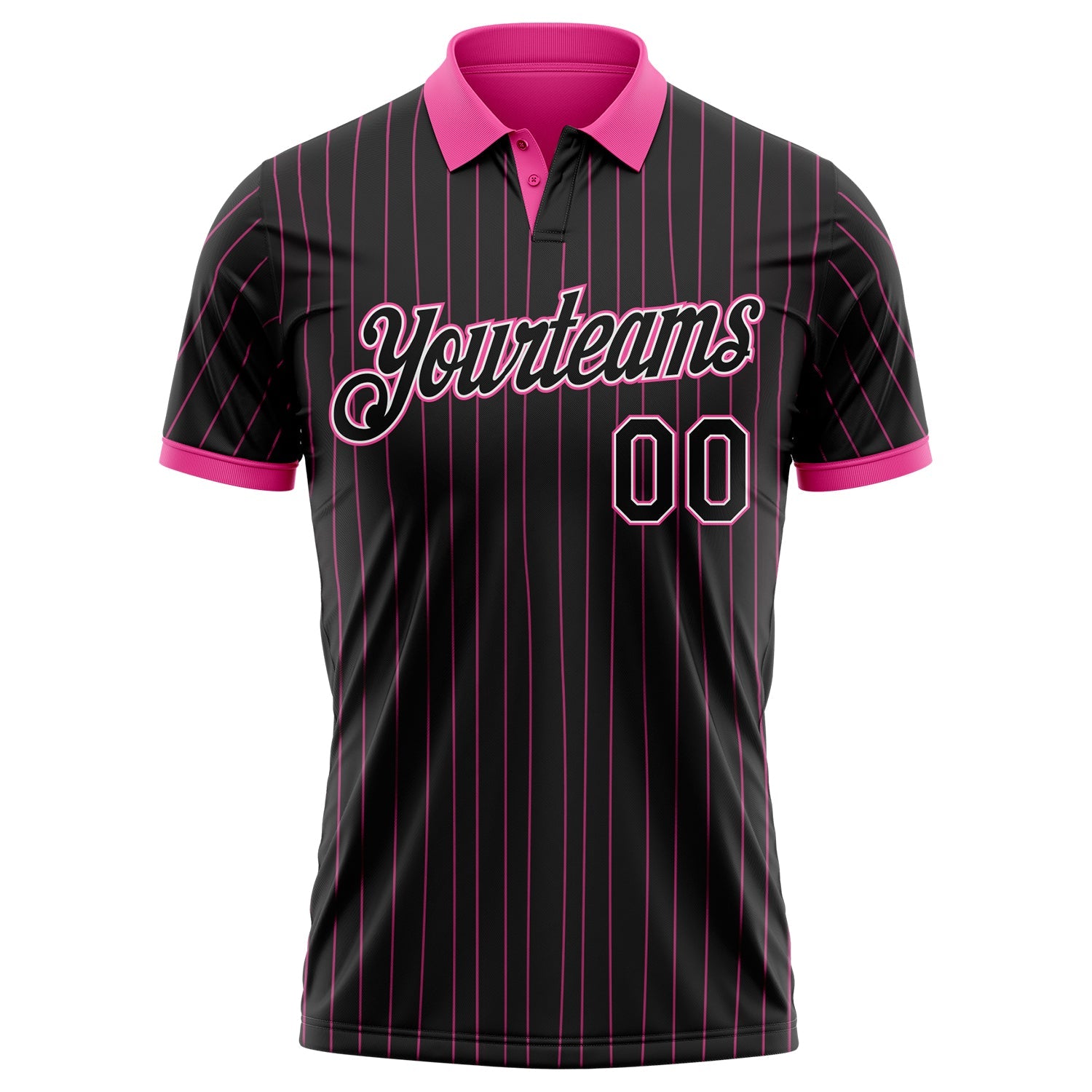 Custom Black Pink Pinstripe-White Performance Polo Shirt view 2
