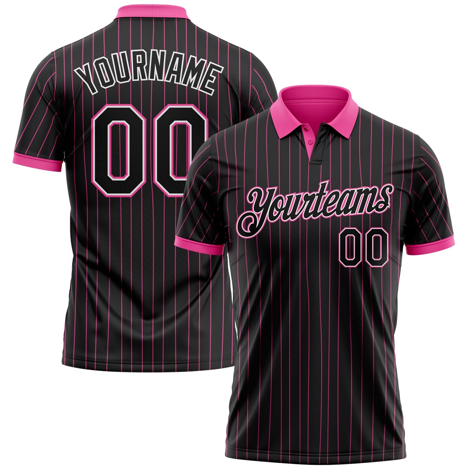 Custom Black Pink Pinstripe-White Performance Polo Shirt - Main View