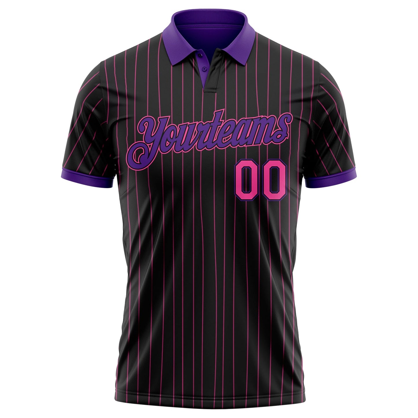 Custom Black Pink Pinstripe-Purple Performance Polo Shirt view 2