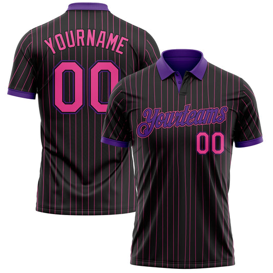 Custom Black Pink Pinstripe-Purple Performance Polo Shirt - Main View