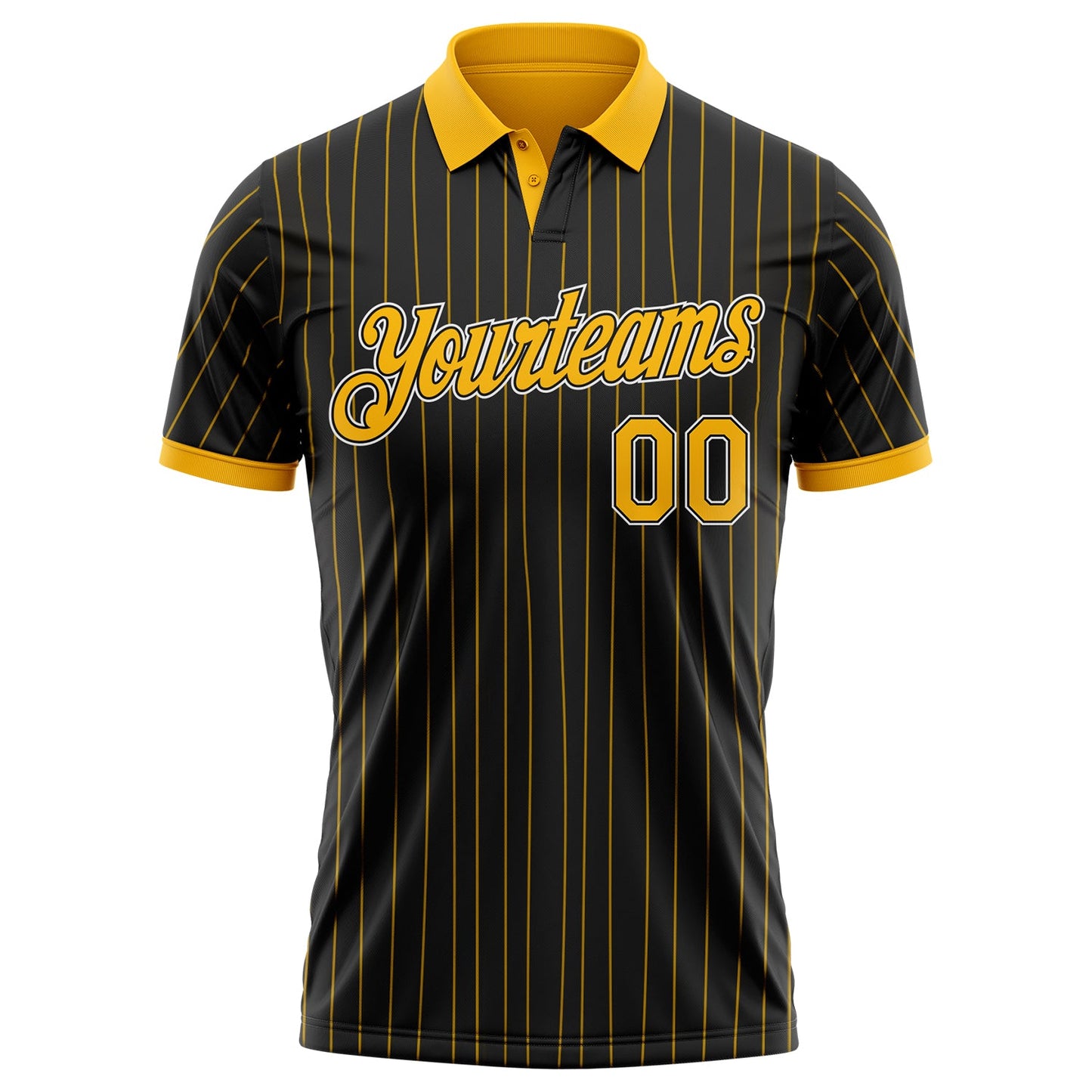 Custom Black Gold Pinstripe-White Performance Polo Shirt view 2