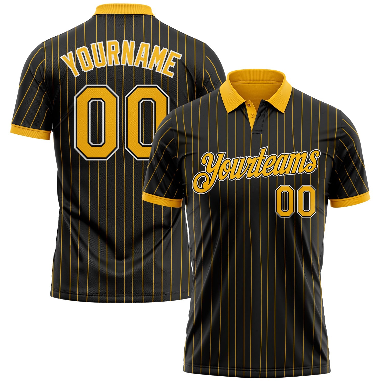 Custom Black Gold Pinstripe-White Performance Polo Shirt - Main View