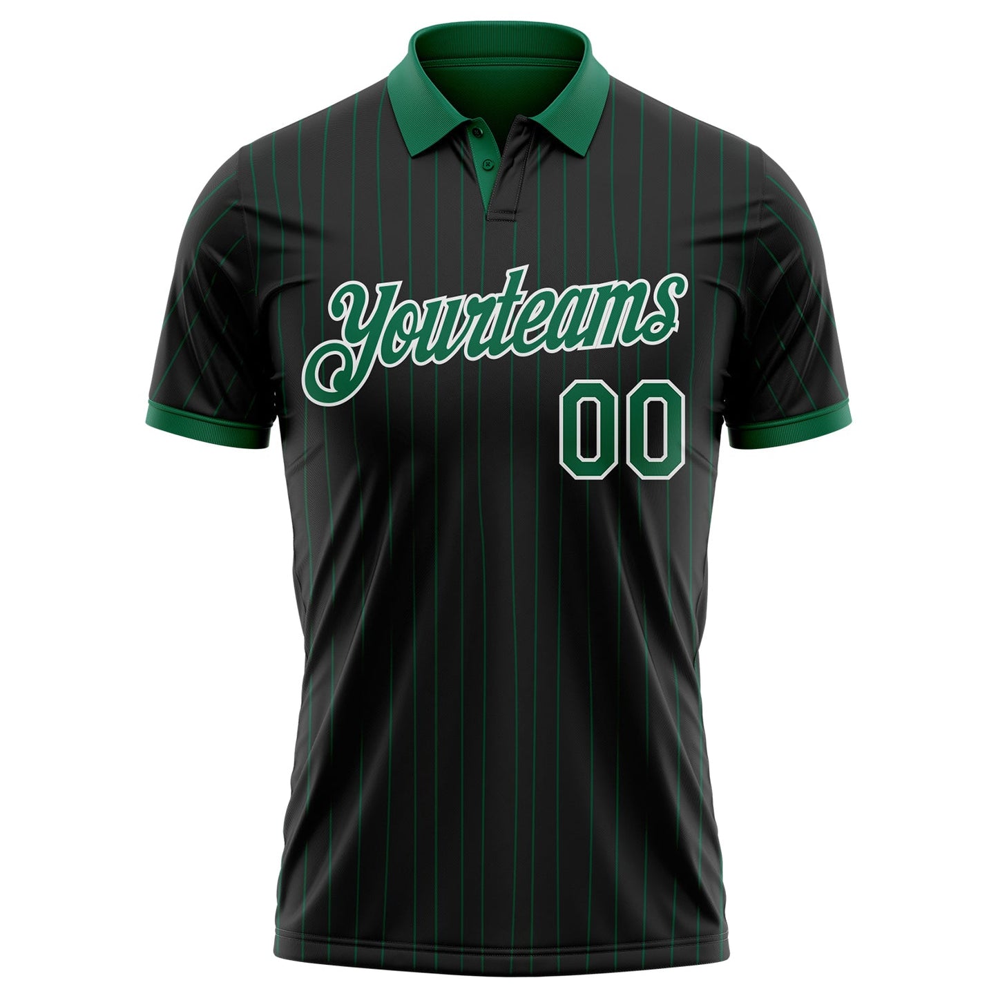 Custom Black Kelly Green Pinstripe-White Performance Polo Shirt view 2