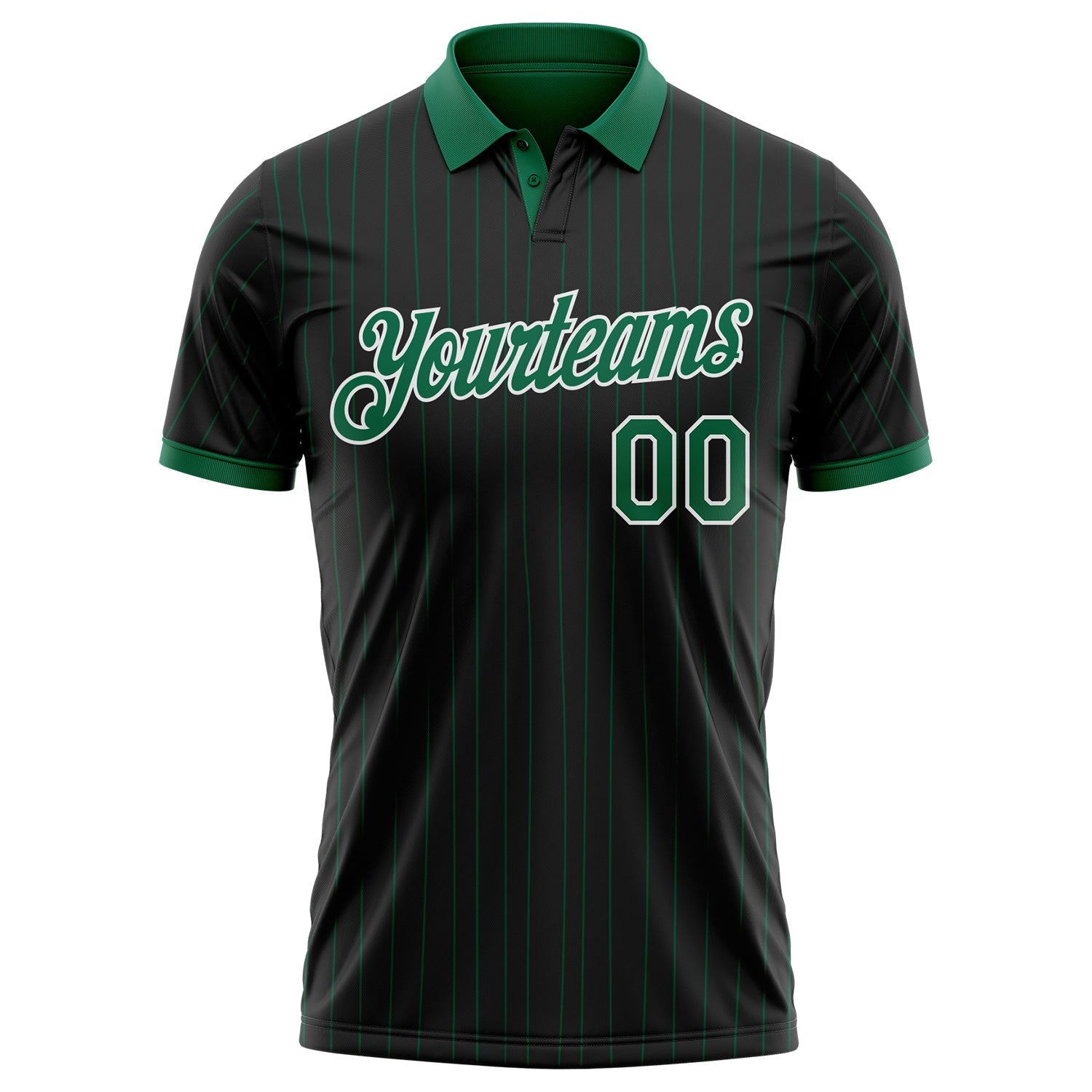 Custom Black Kelly Green Pinstripe-White Performance Polo Shirt view 2