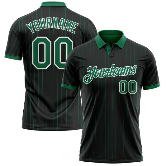 Custom Black Kelly Green Pinstripe-White Performance Polo Shirt - Main View