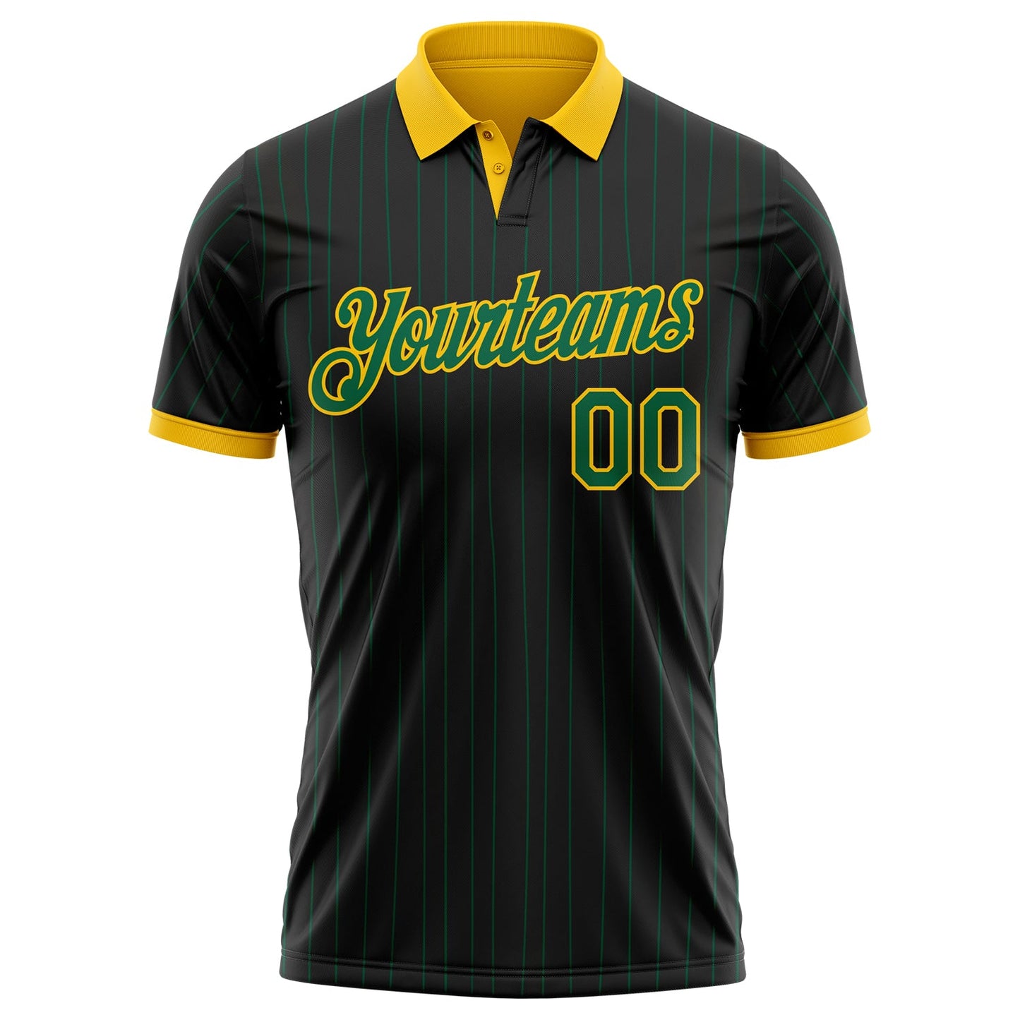 Custom Black Kelly Green Pinstripe-Yellow Performance Polo Shirt view 2