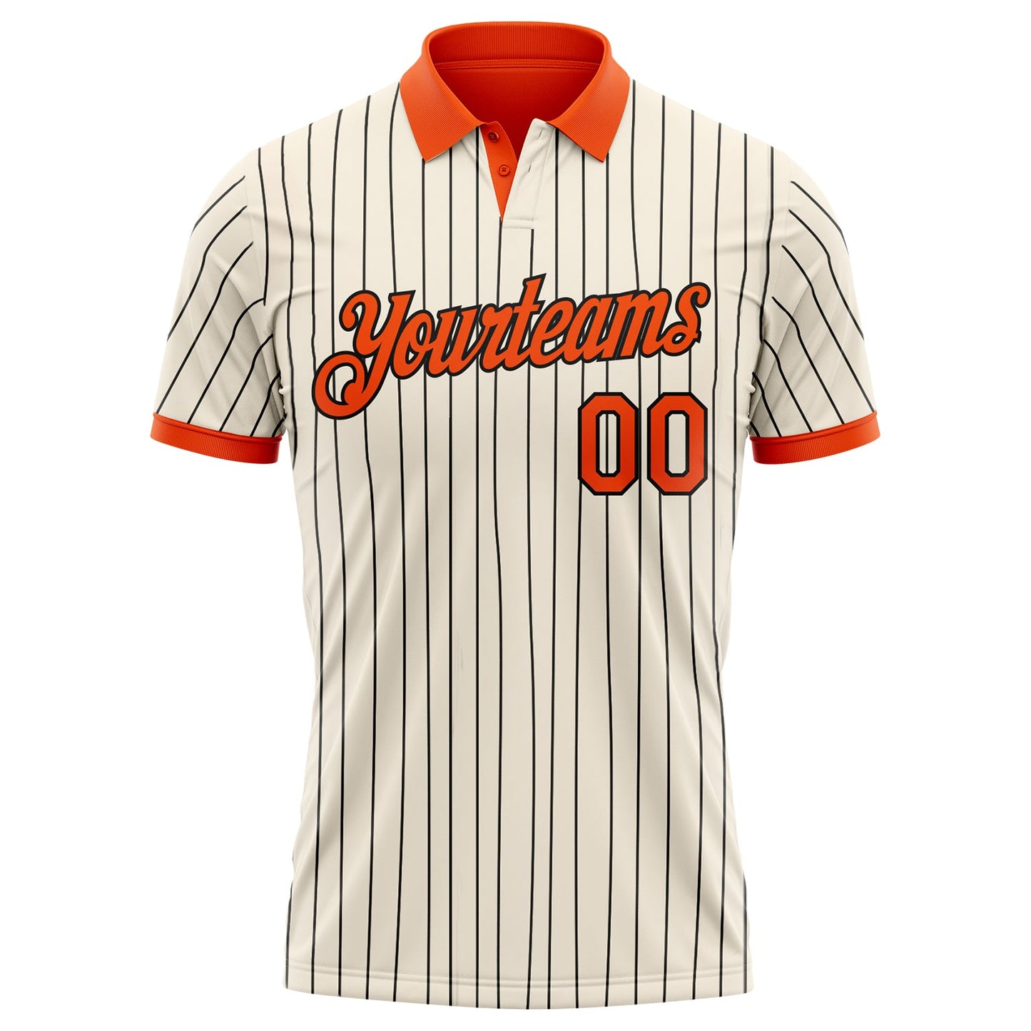Custom Cream Black Pinstripe-Orange Performance Polo Shirt view 2
