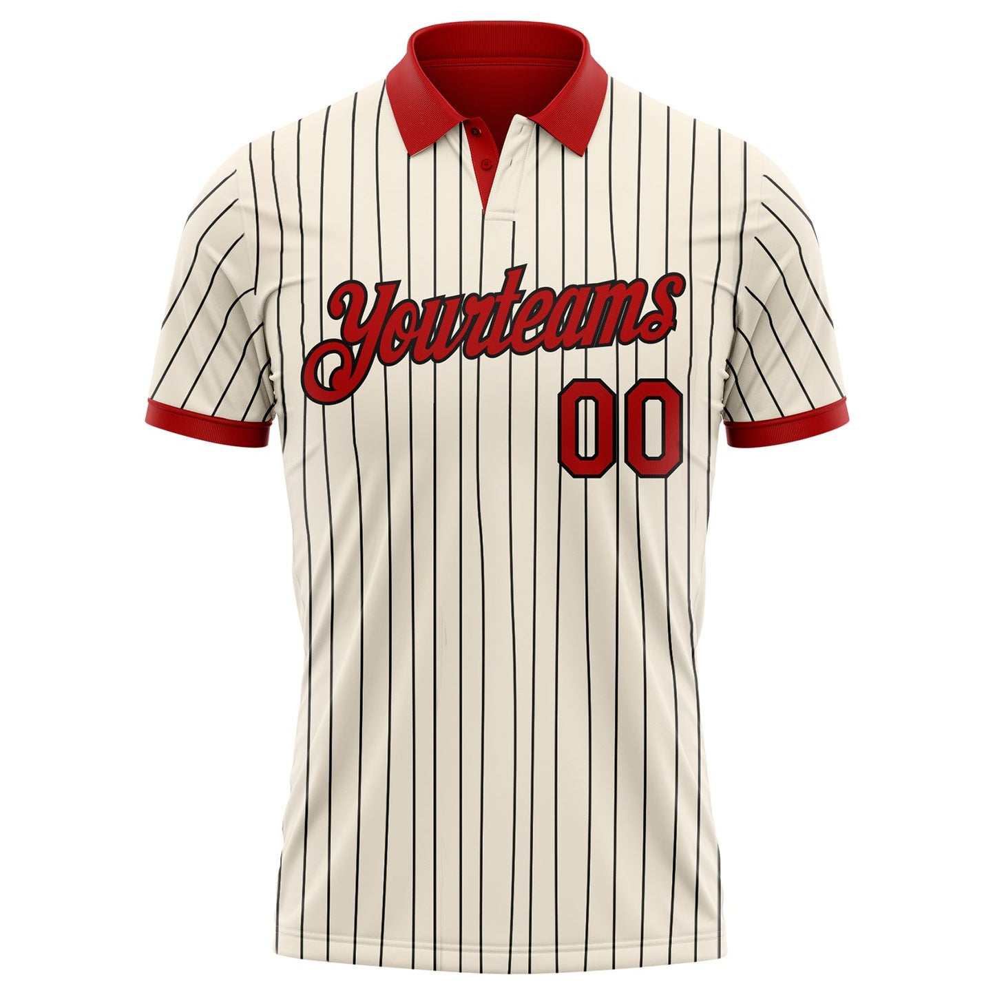 Custom Cream Black Pinstripe-Red Performance Polo Shirt view 2