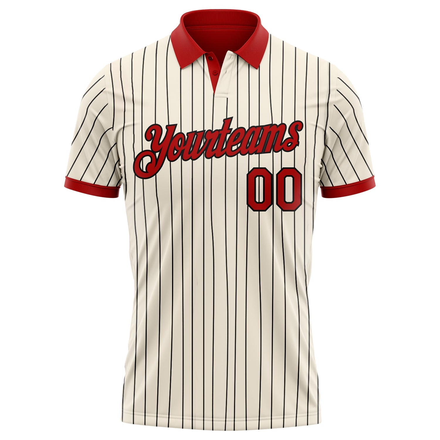 Custom Cream Black Pinstripe-Red Performance Polo Shirt view 2