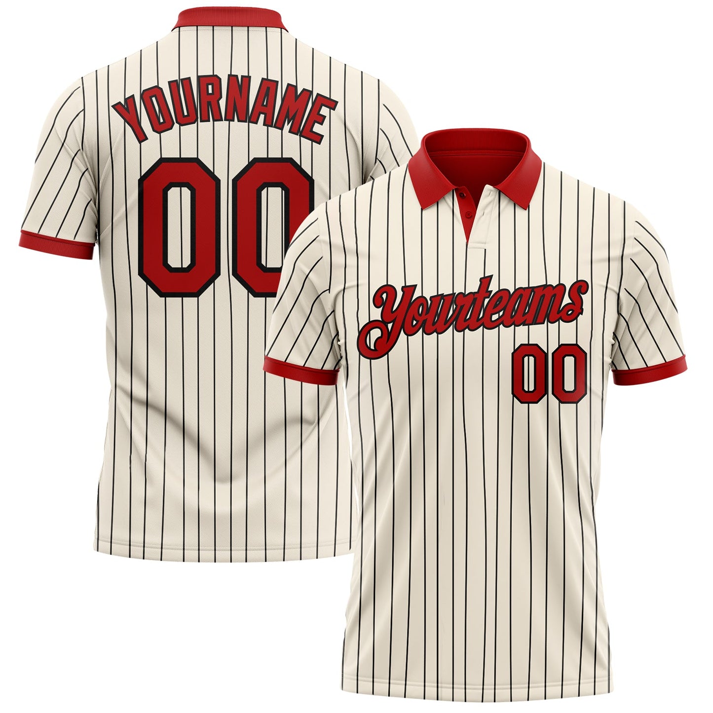 Custom Cream Black Pinstripe-Red Performance Polo Shirt - Main View