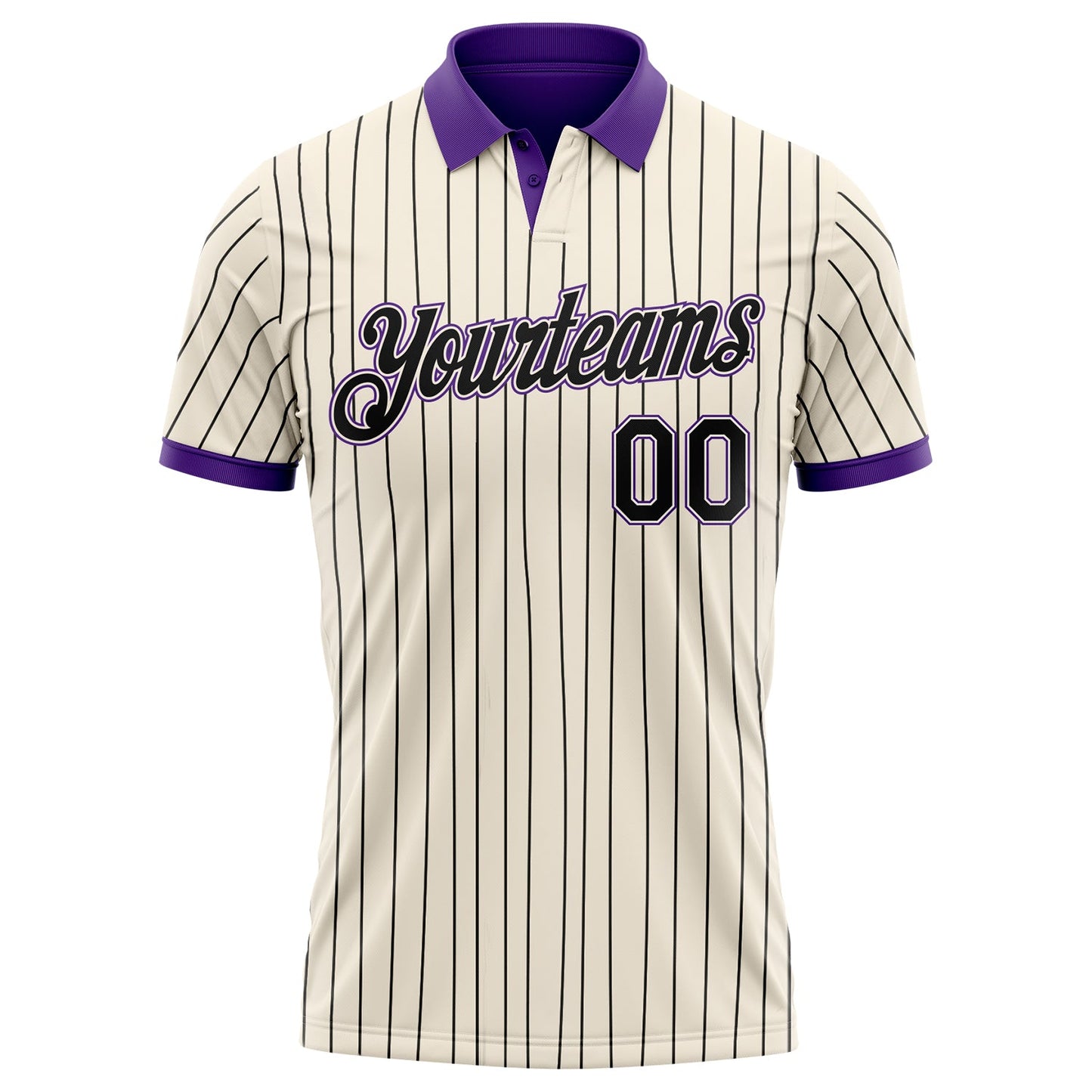 Custom Cream Black Pinstripe-Purple Performance Polo Shirt view 2