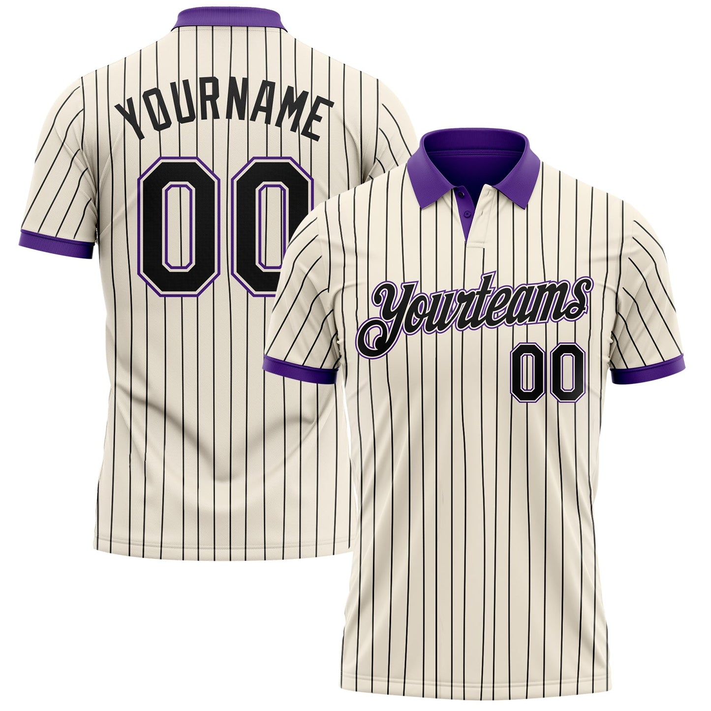Custom Cream Black Pinstripe-Purple Performance Polo Shirt - Main View