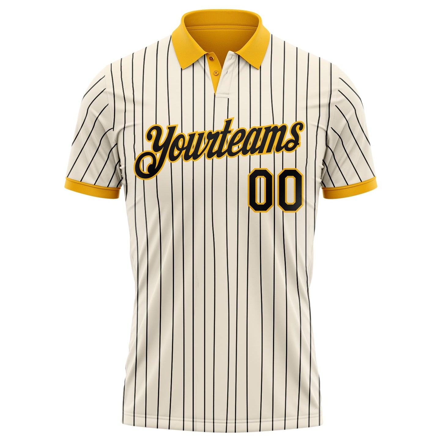 Custom Cream Black Pinstripe-Gold Performance Polo Shirt view 2