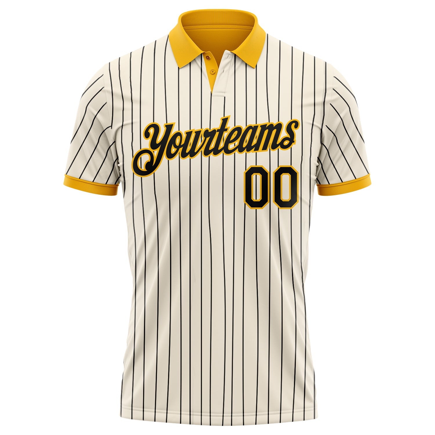 Custom Cream Black Pinstripe-Gold Performance Polo Shirt view 2