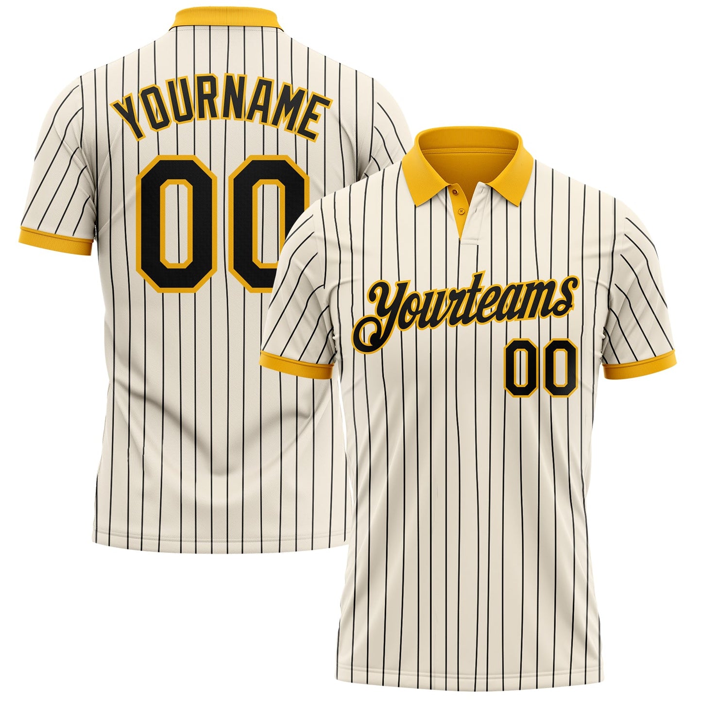 Custom Cream Black Pinstripe-Gold Performance Polo Shirt - Main View