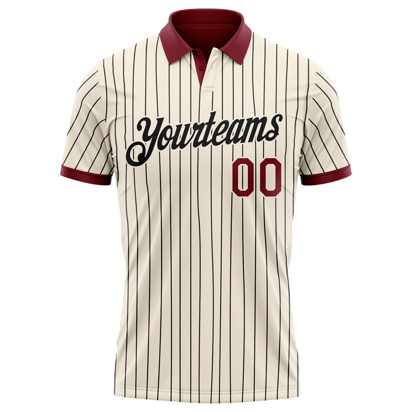 Custom Cream Black Pinstripe-Crimson Performance Polo Shirt view 2