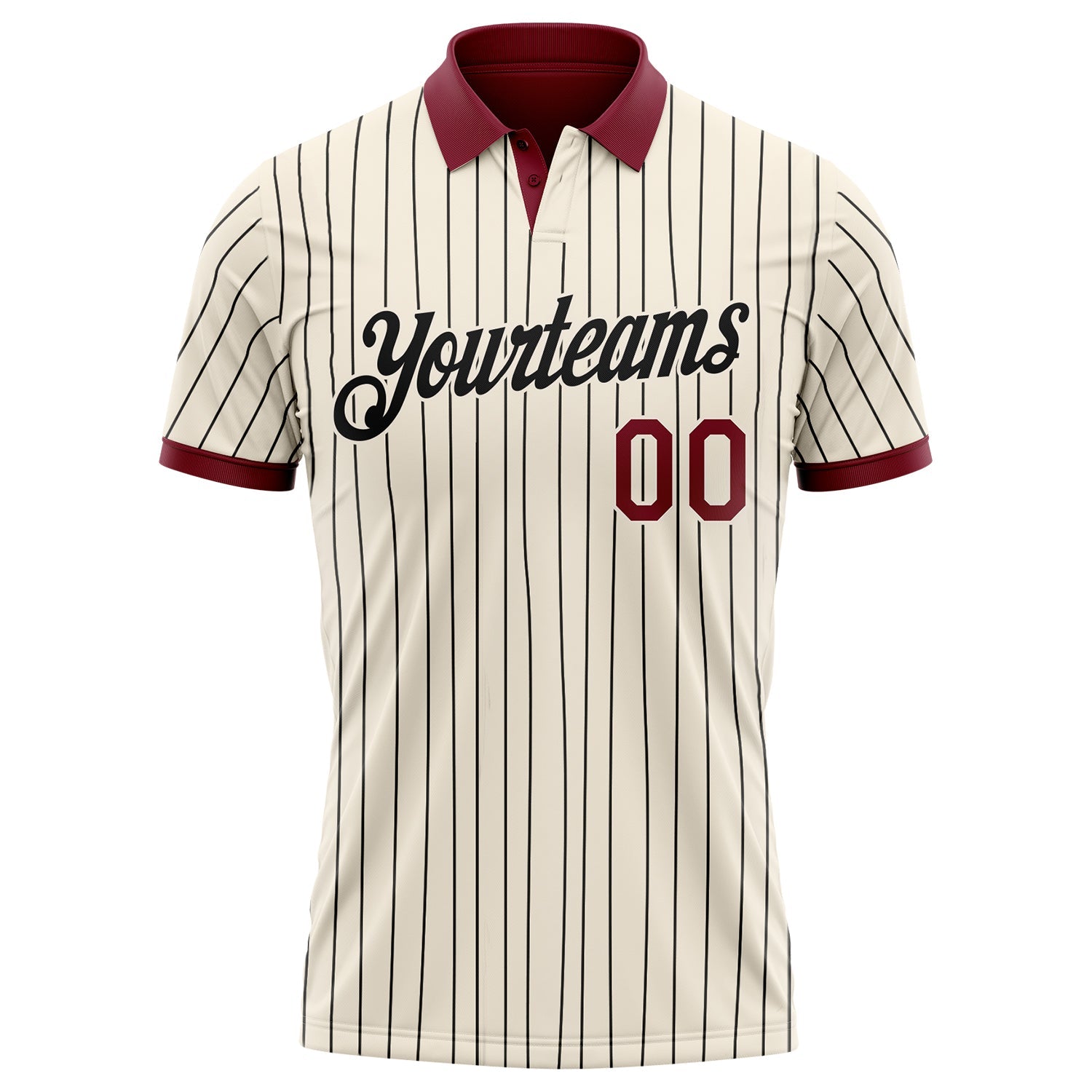 Custom Cream Black Pinstripe-Crimson Performance Polo Shirt view 2