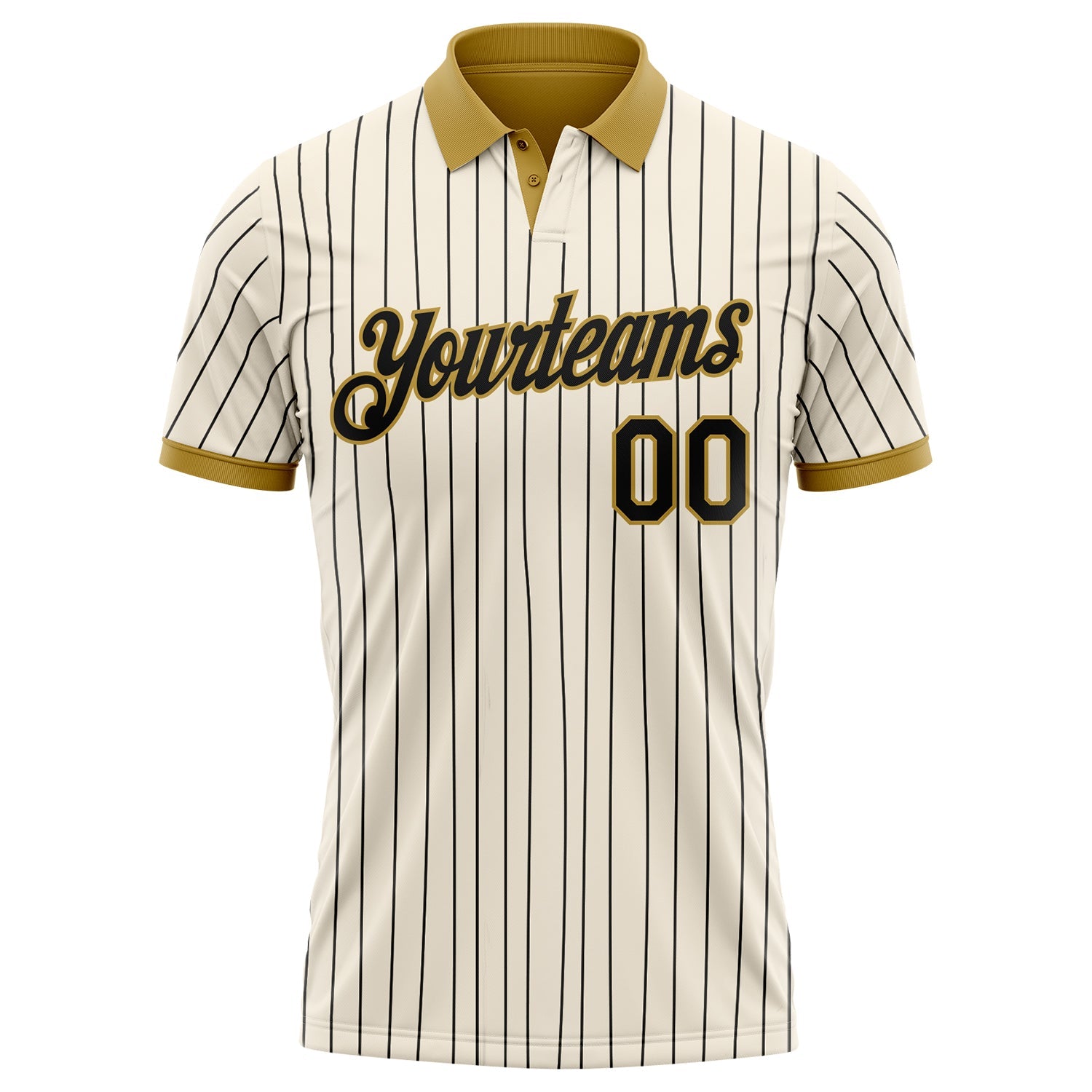 Custom Cream Black Pinstripe-Old Gold Performance Polo Shirt view 2