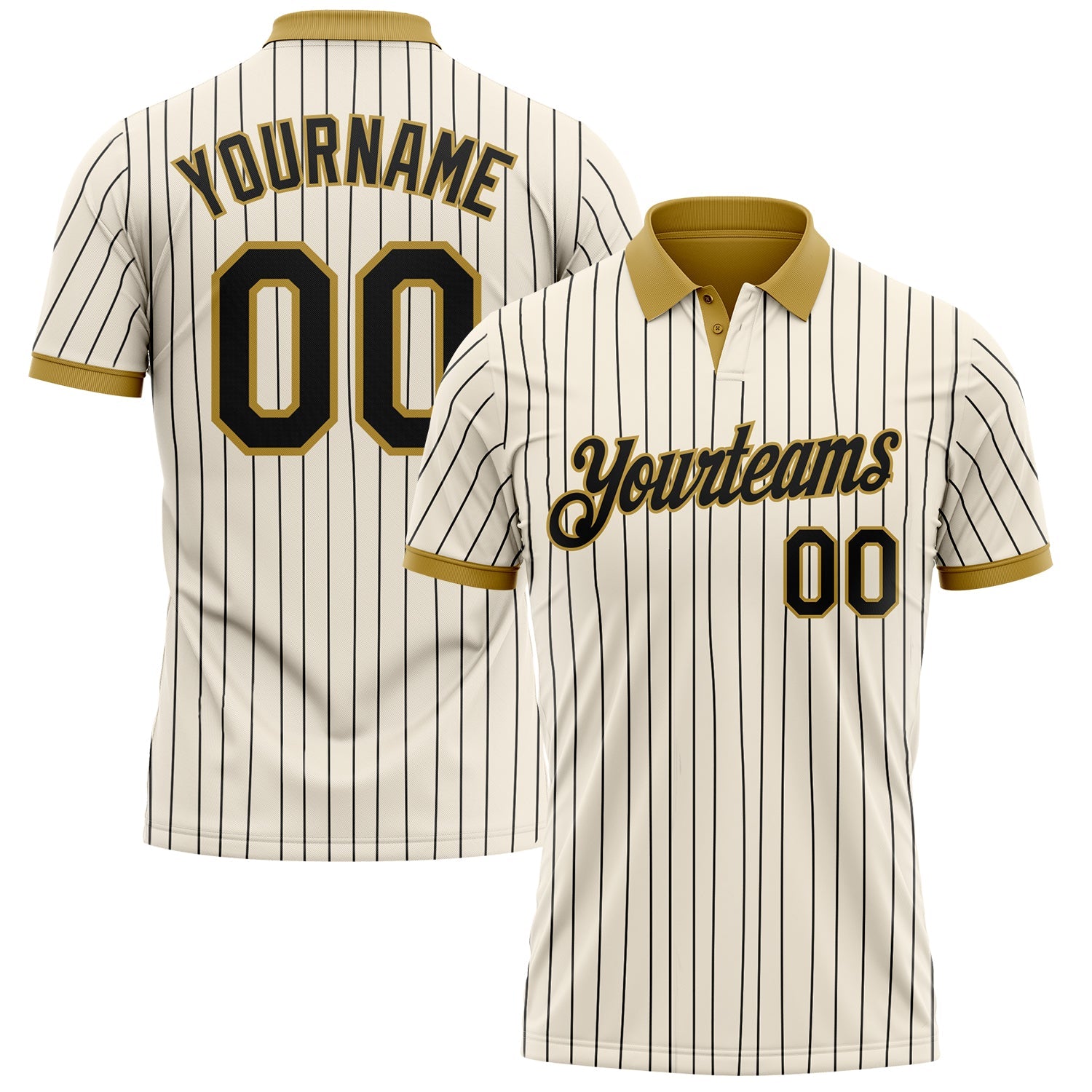 Custom Cream Black Pinstripe-Old Gold Performance Polo Shirt - Main View