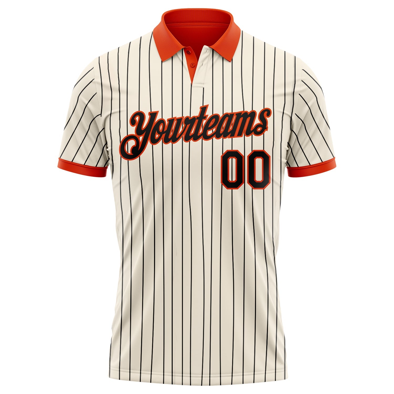 Custom Cream Black Pinstripe-Orange Performance Polo Shirt view 2