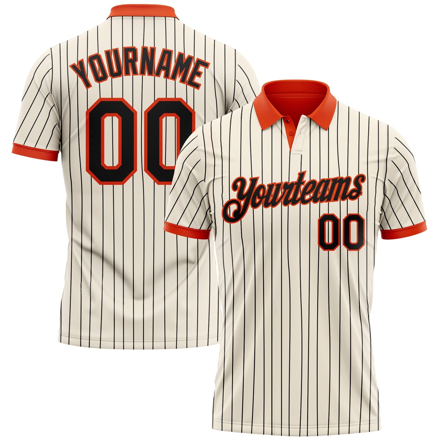 Custom Cream Black Pinstripe-Orange Performance Polo Shirt - Main View