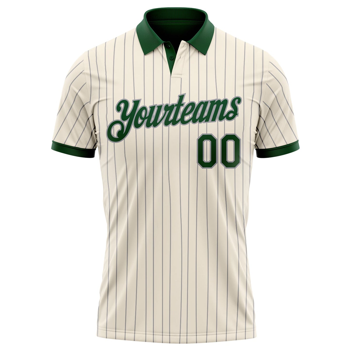 Custom Cream Gray Pinstripe-Green Performance Polo Shirt view 2