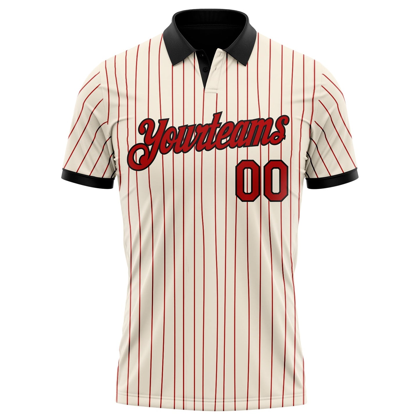 Custom Cream Red Pinstripe-Black Performance Polo Shirt view 2