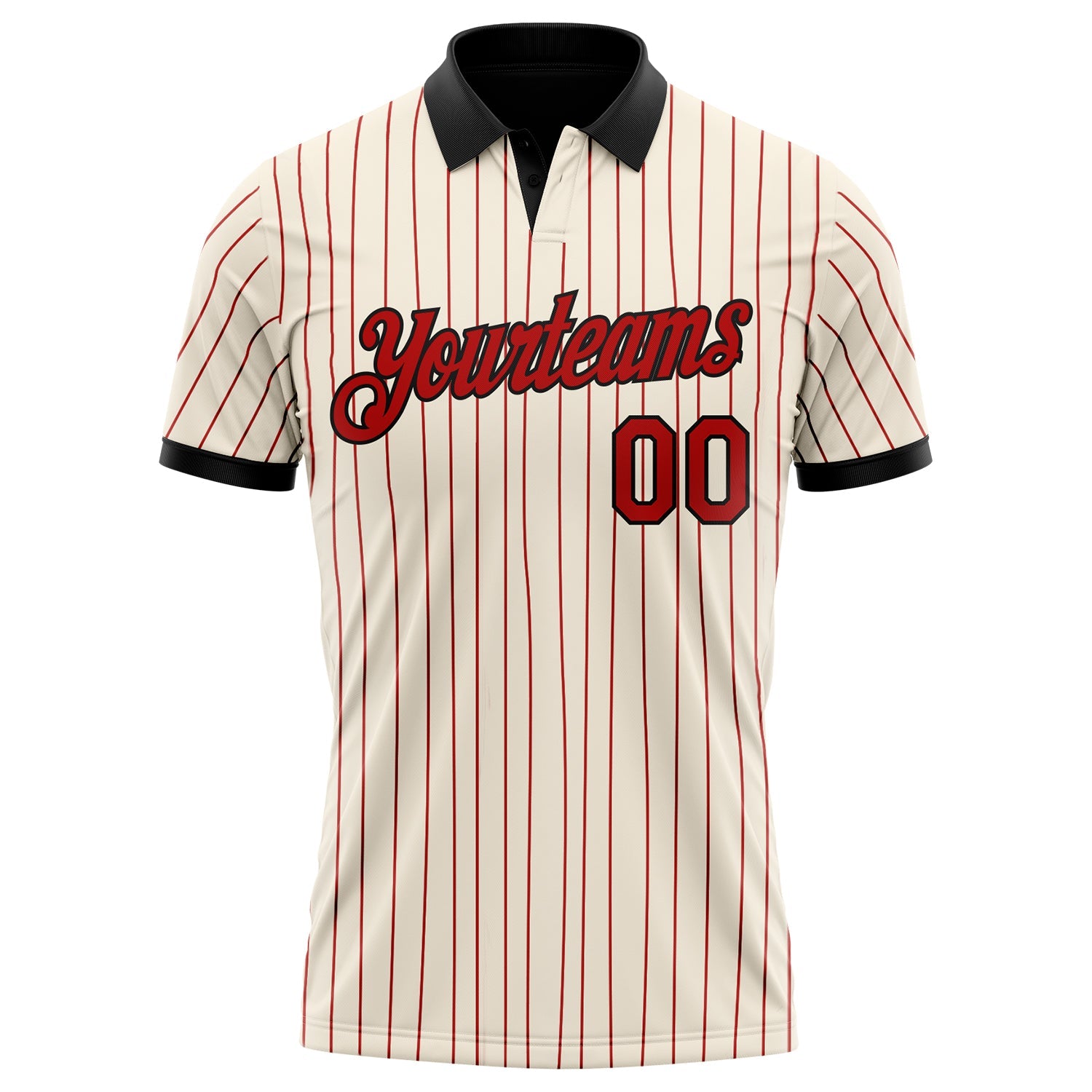 Custom Cream Red Pinstripe-Black Performance Polo Shirt view 2