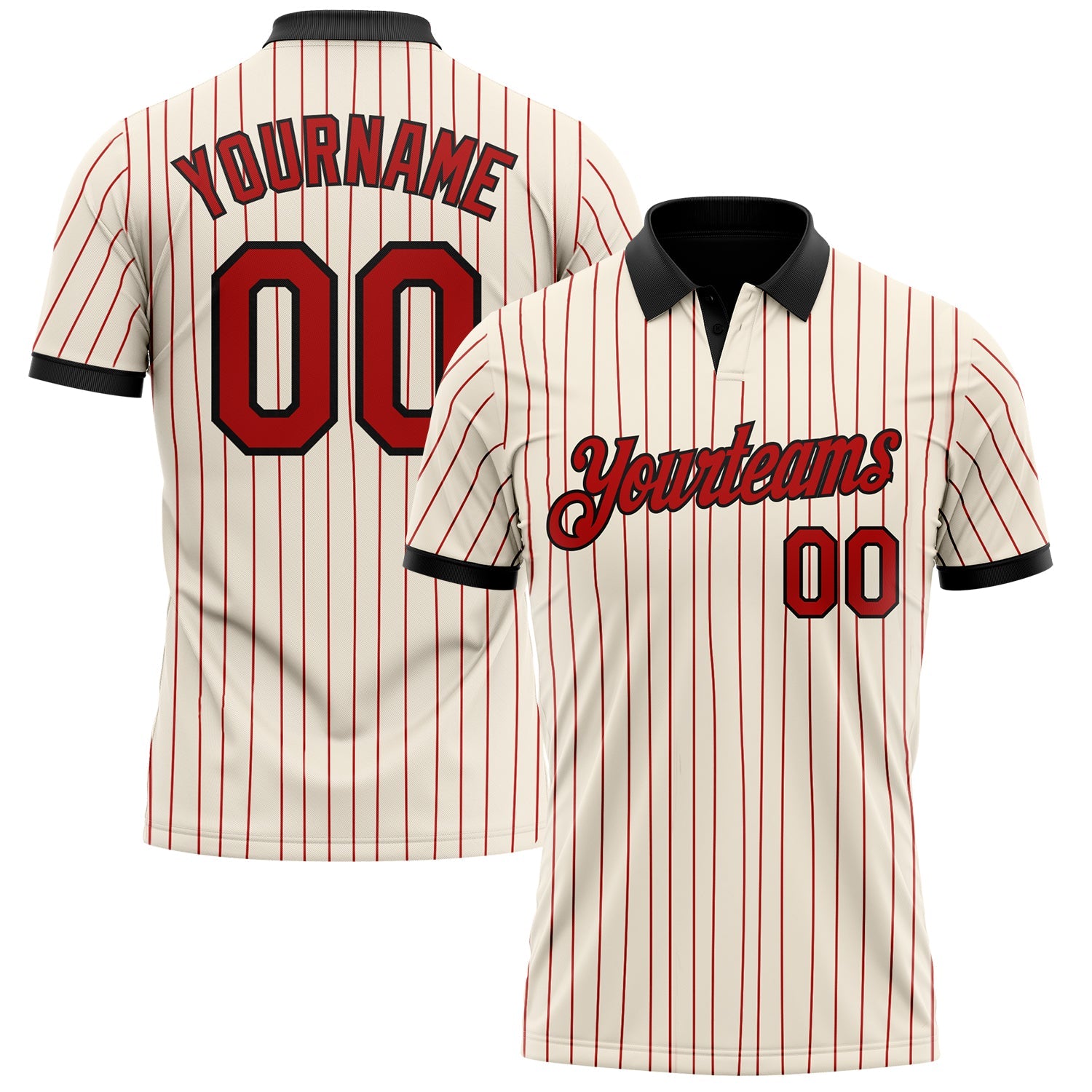 Custom Cream Red Pinstripe-Black Performance Polo Shirt - Main View